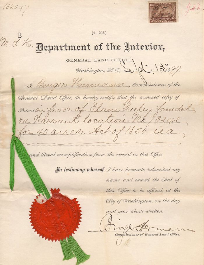 President Franklin Pierce - Land Grant Awarded to War of 1812 Veteran (73242)